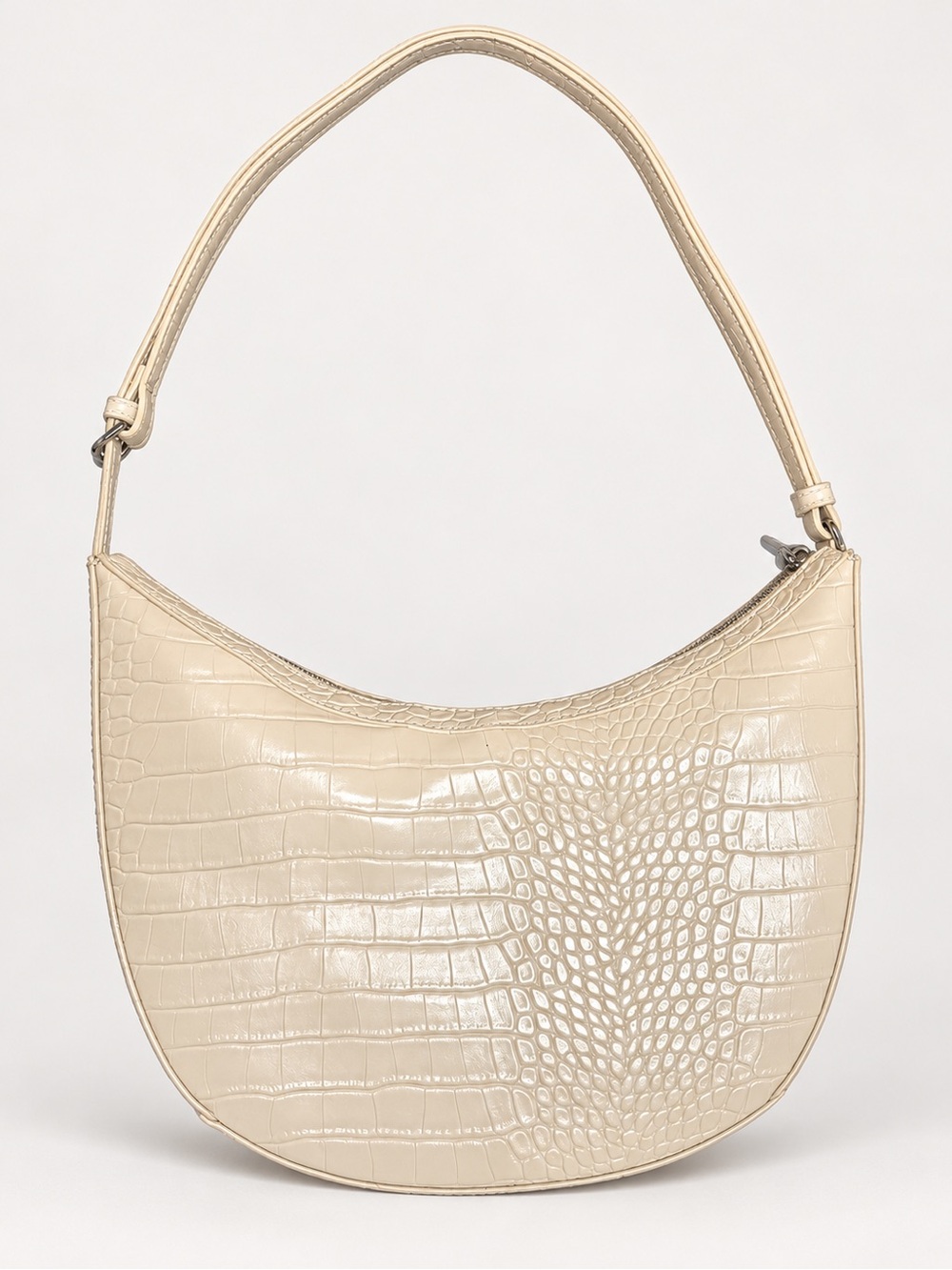 A New Day Cream Croc Embossed Crescent Shoulder Bag